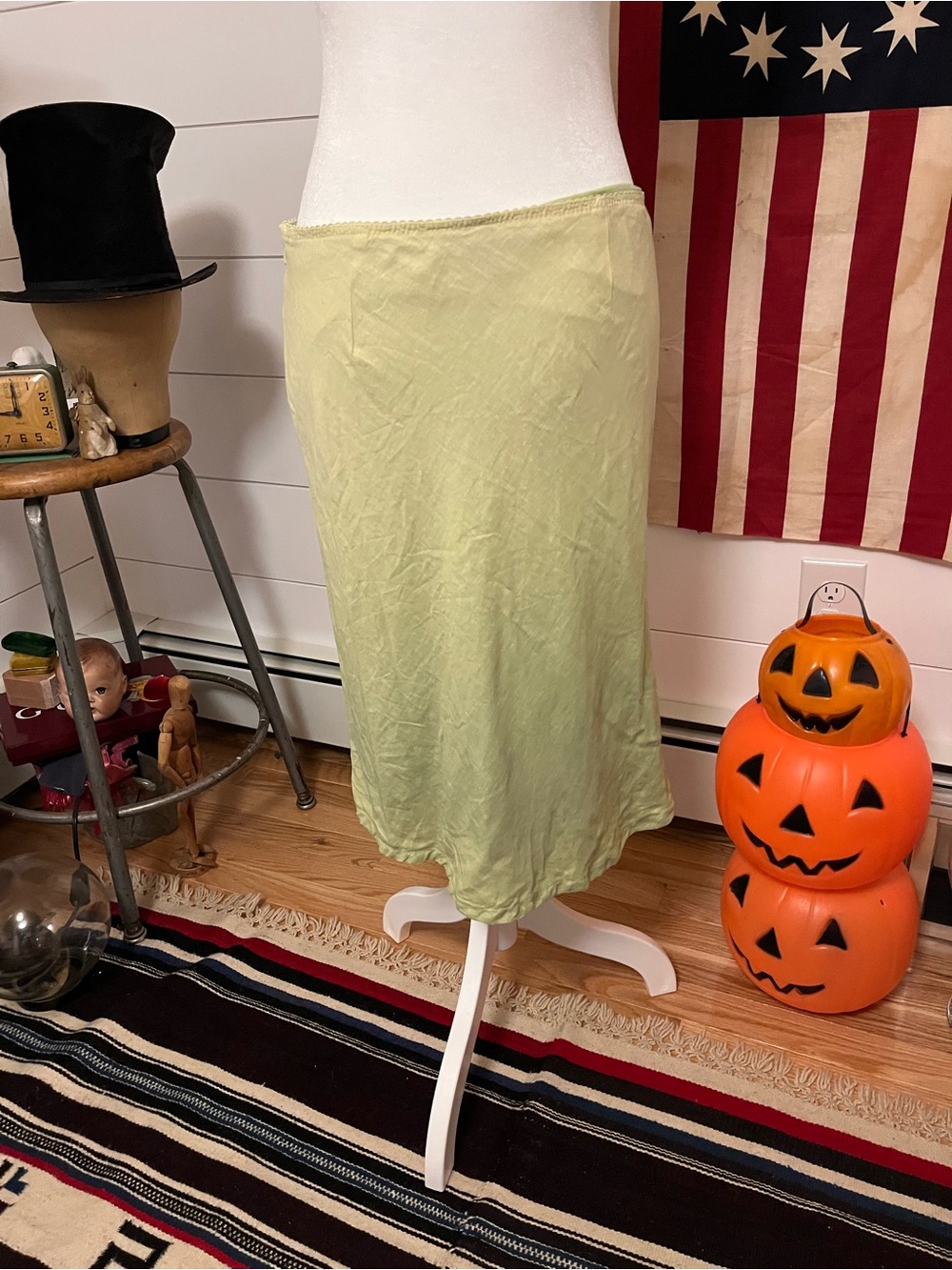 Vtg Y2K GAP Linen Cotton Skirt Yellow Green Ombre Beads 2 fairy preppy - Picture 4 of 10